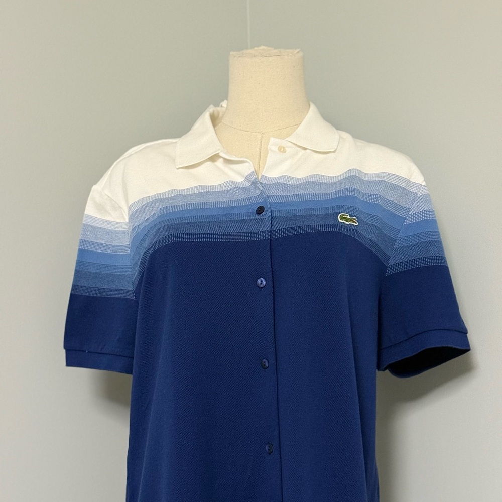 Lacoste Made in France Polo Shirt Dress Size 40 Blue Ombre Organic Cotton NWT